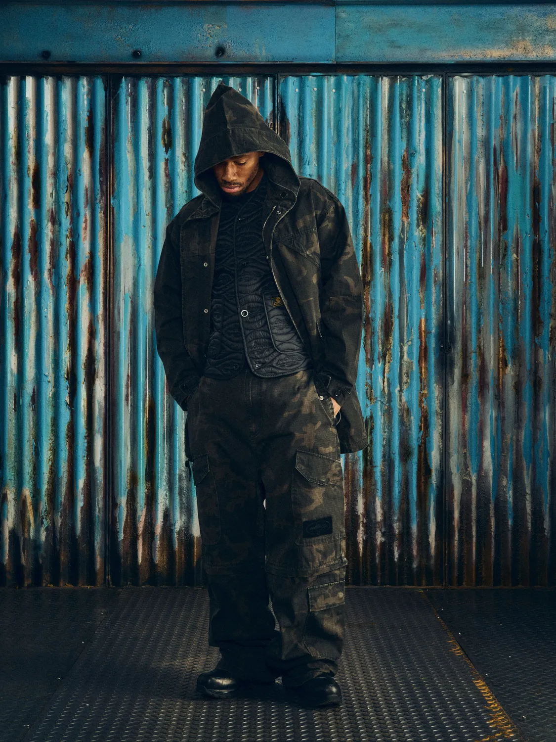 Corteiz Guerillaz Fishtail Parka Black Camo