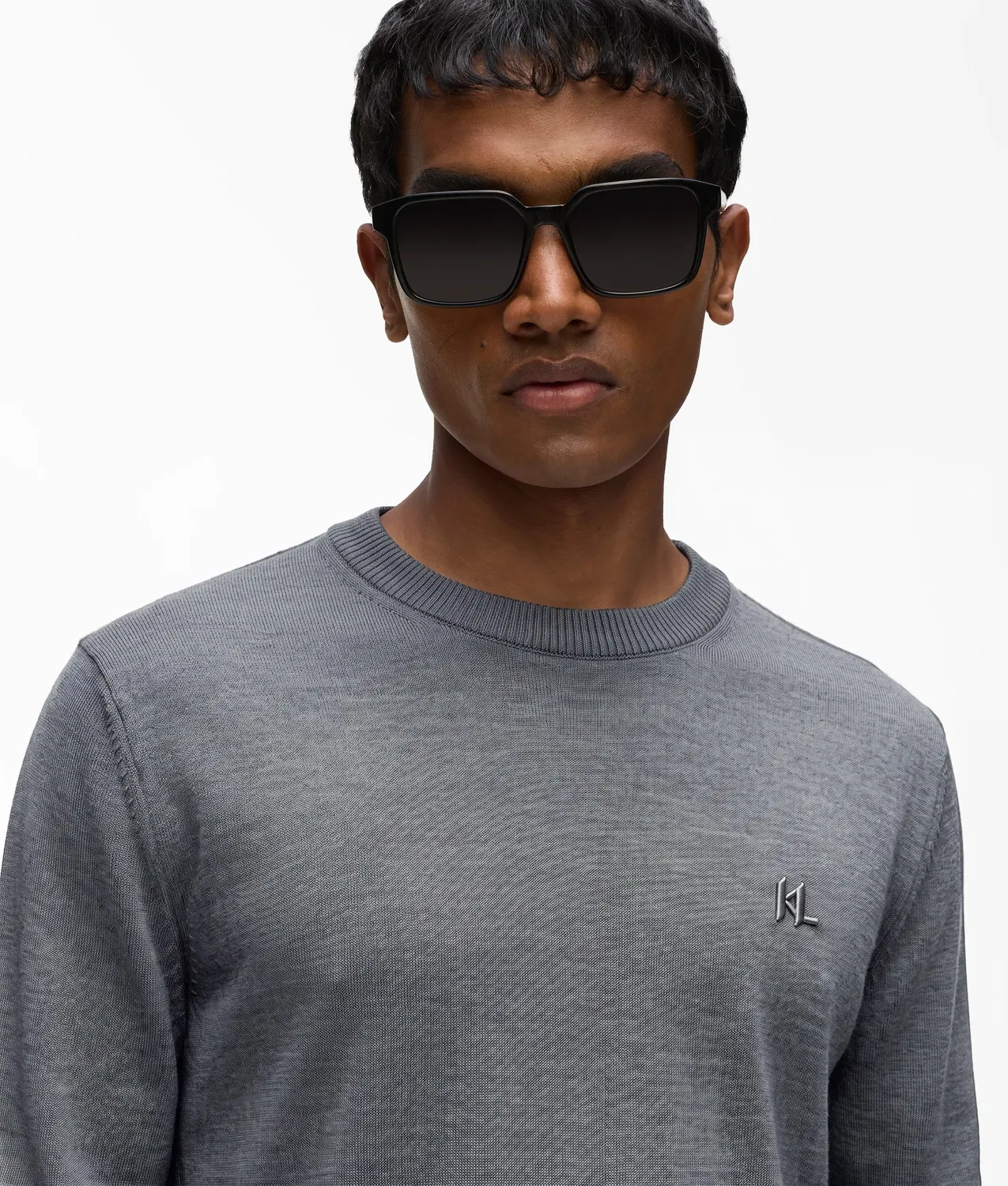 Karl Lagerfeld Merino Crew Pullover Monogramm-Stick