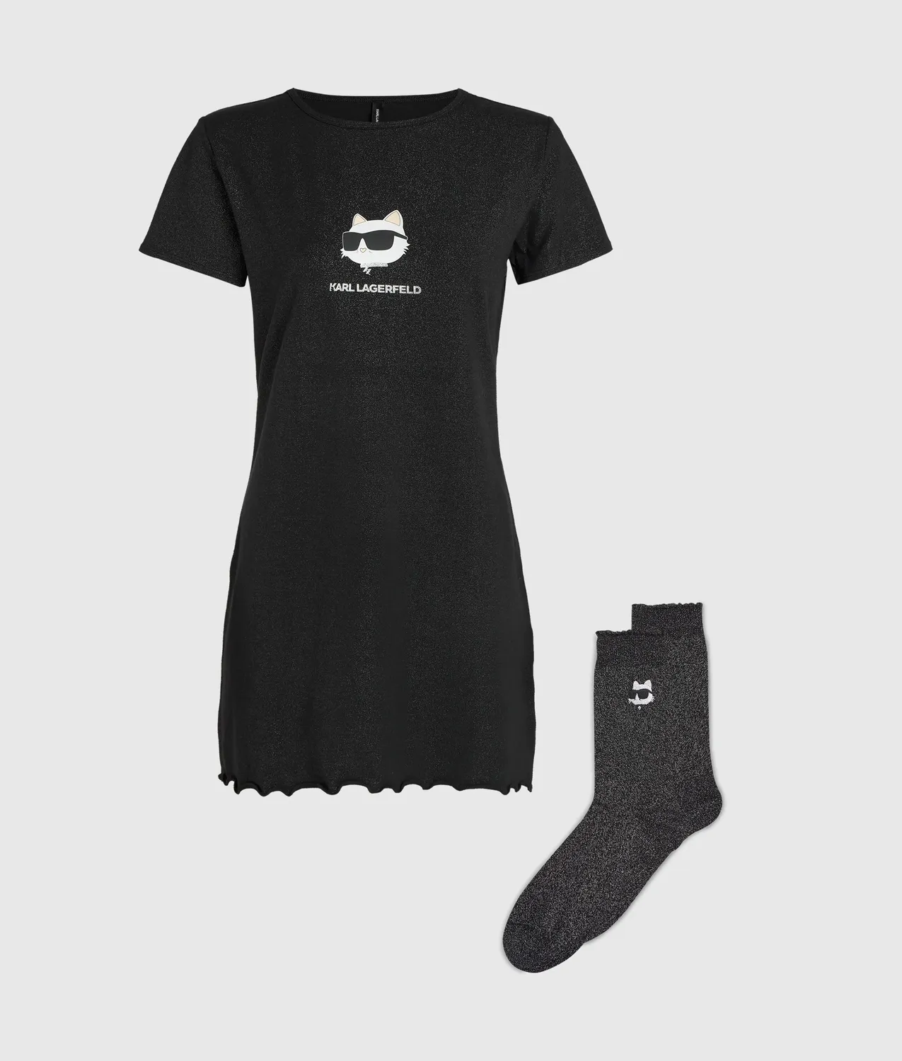 Karl Lagerfeld Ikon Glitzer Nachthemd mit Socken Set Choupette