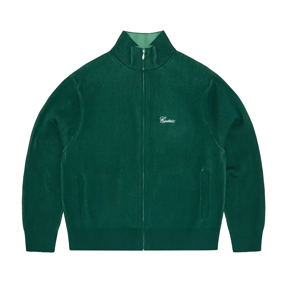 Corteiz 2 Tone Ribbed Knit Zip Up Strickjacke Grün