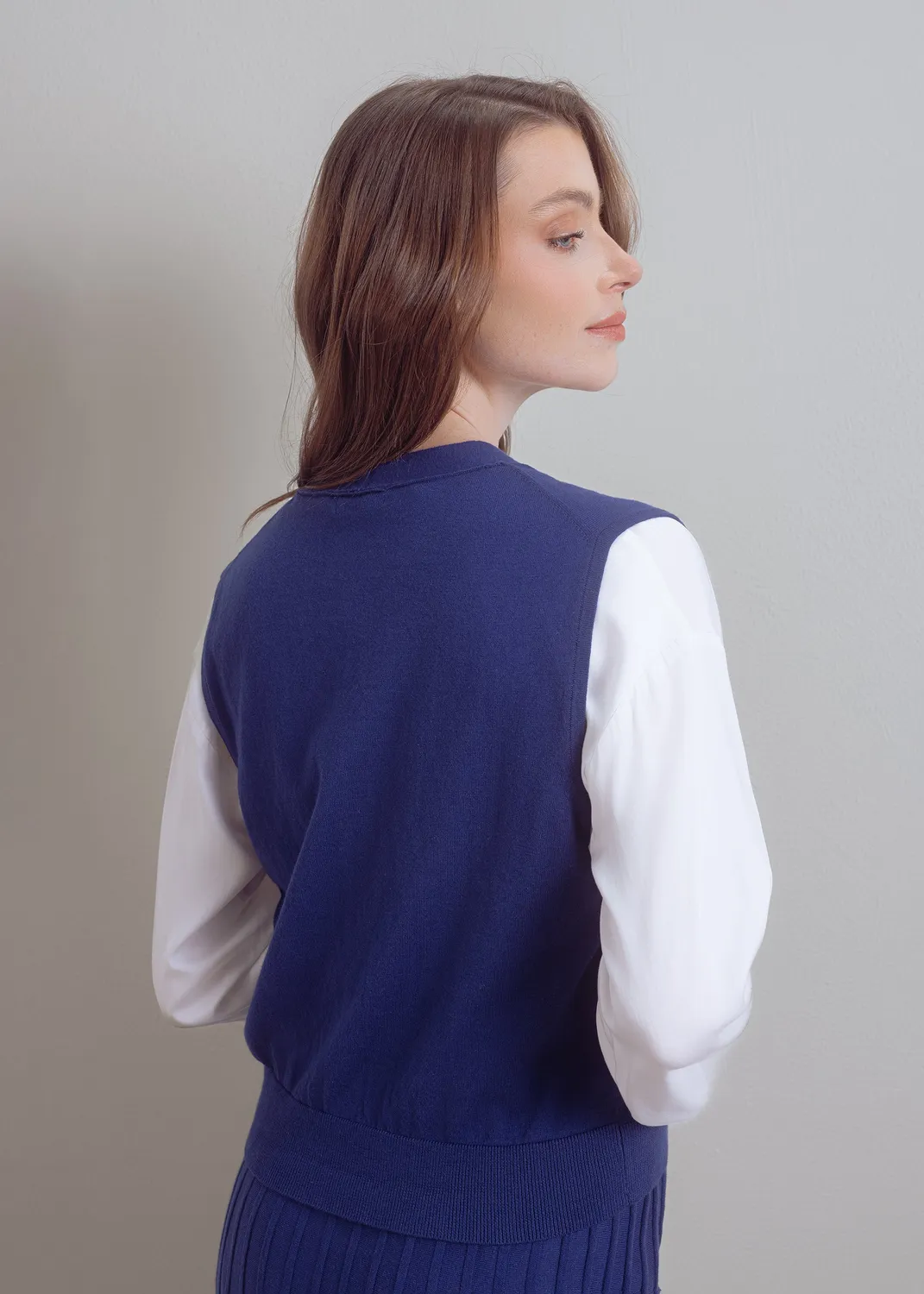 Senatex Strickweste Baumwolle-Kaschmir Weste Denim GOTS