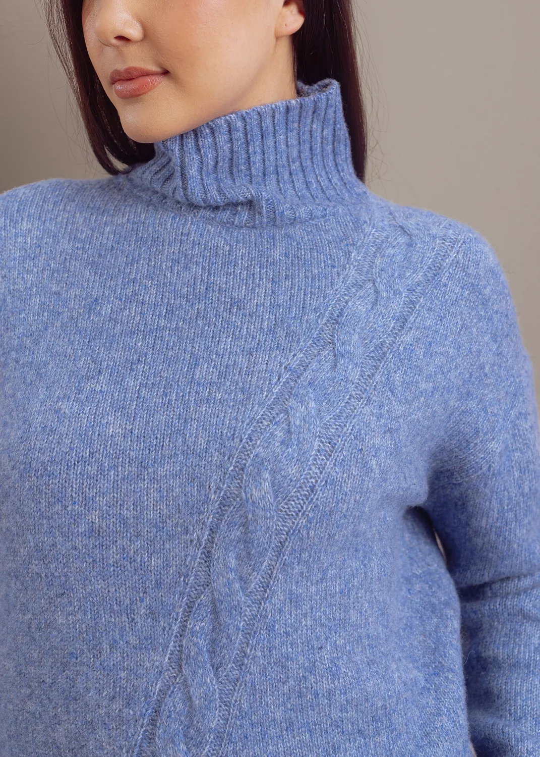 Senatex Zopfmuster-Pullover Rollkragen Ice Wolle-Mix
