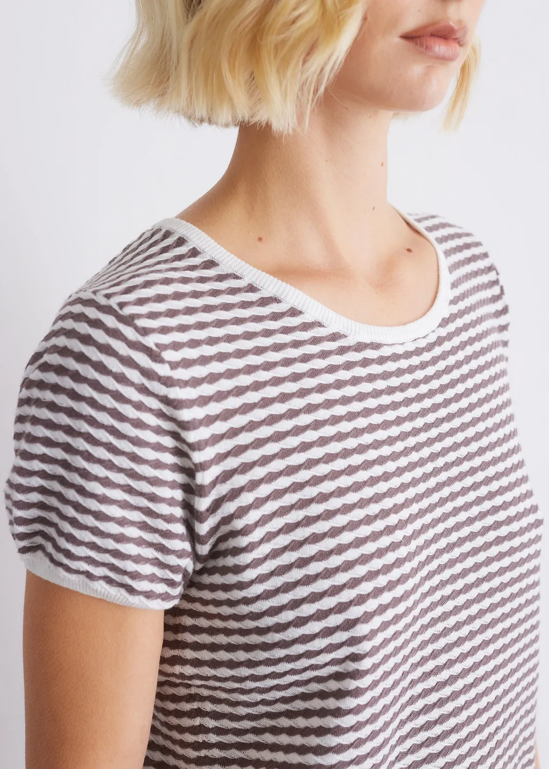 Senatex Kurzarmstrickshirt Strukturstreifen Mocca Combo