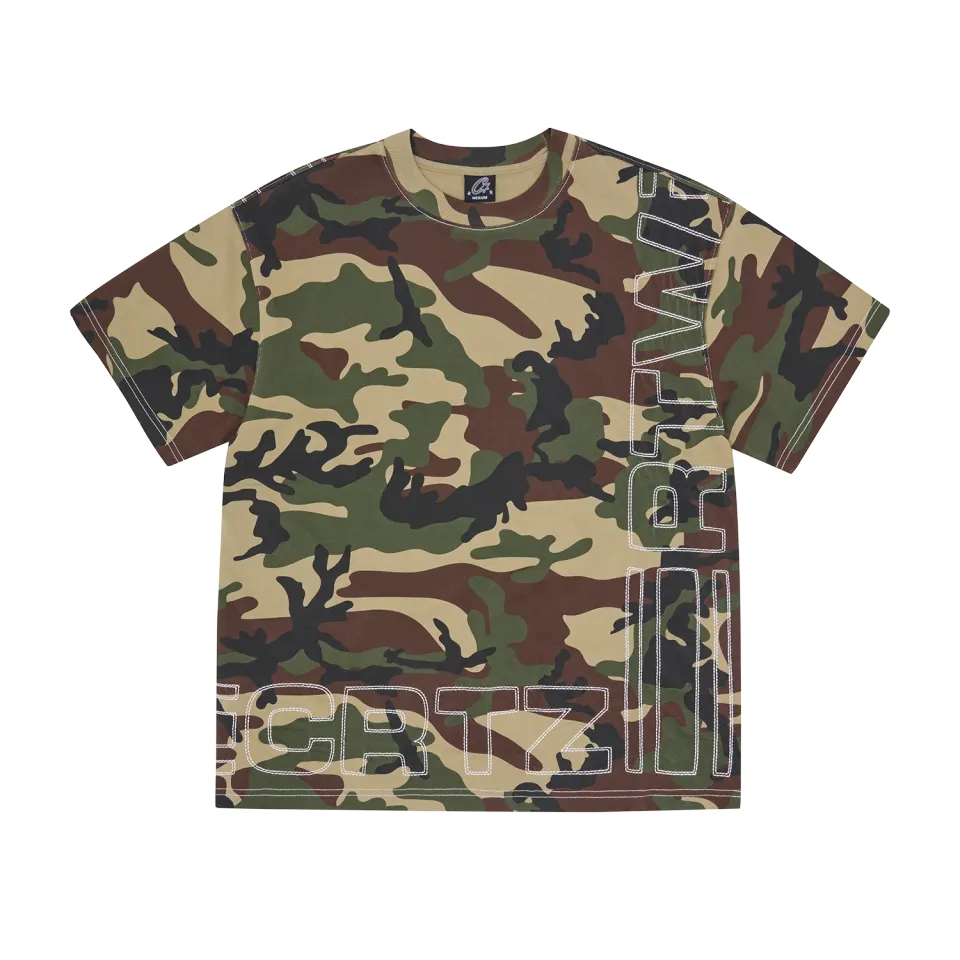 Corteiz Outline Heavyweight Tee Woodland Camo Baumwolle 310