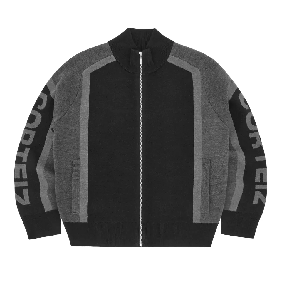 Corteiz Precision Knit Zip Up Schwarz Wollmix