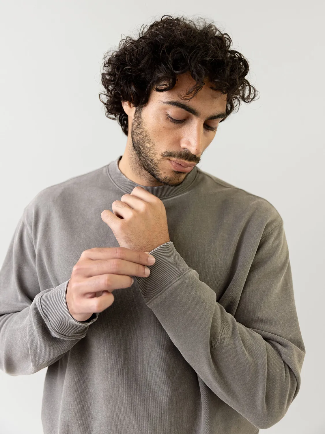 Mos Mosh French Faded Sweat Sweatshirt Chocolate Brown GOTS