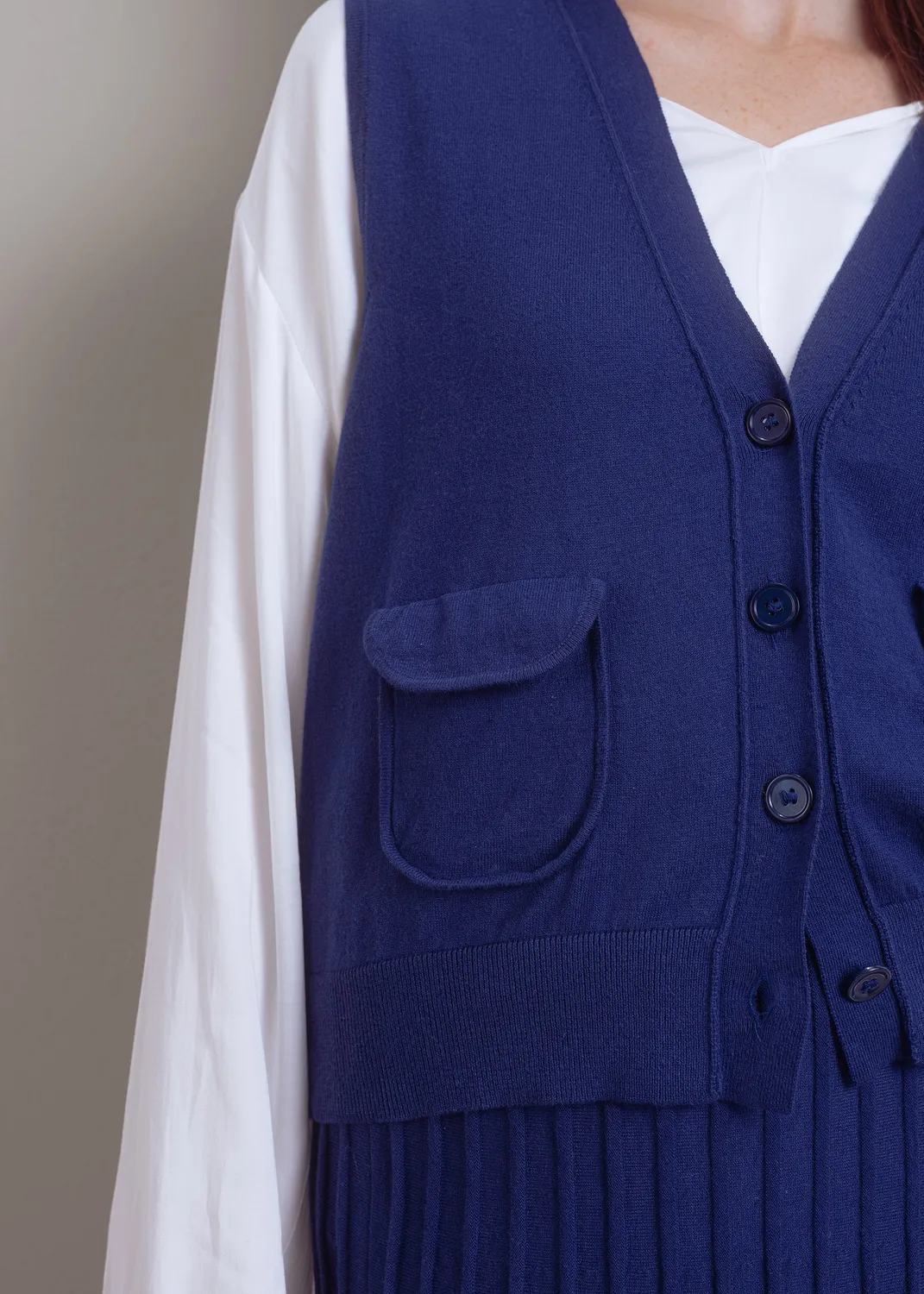 Senatex Strickweste Baumwolle-Kaschmir Weste Denim GOTS