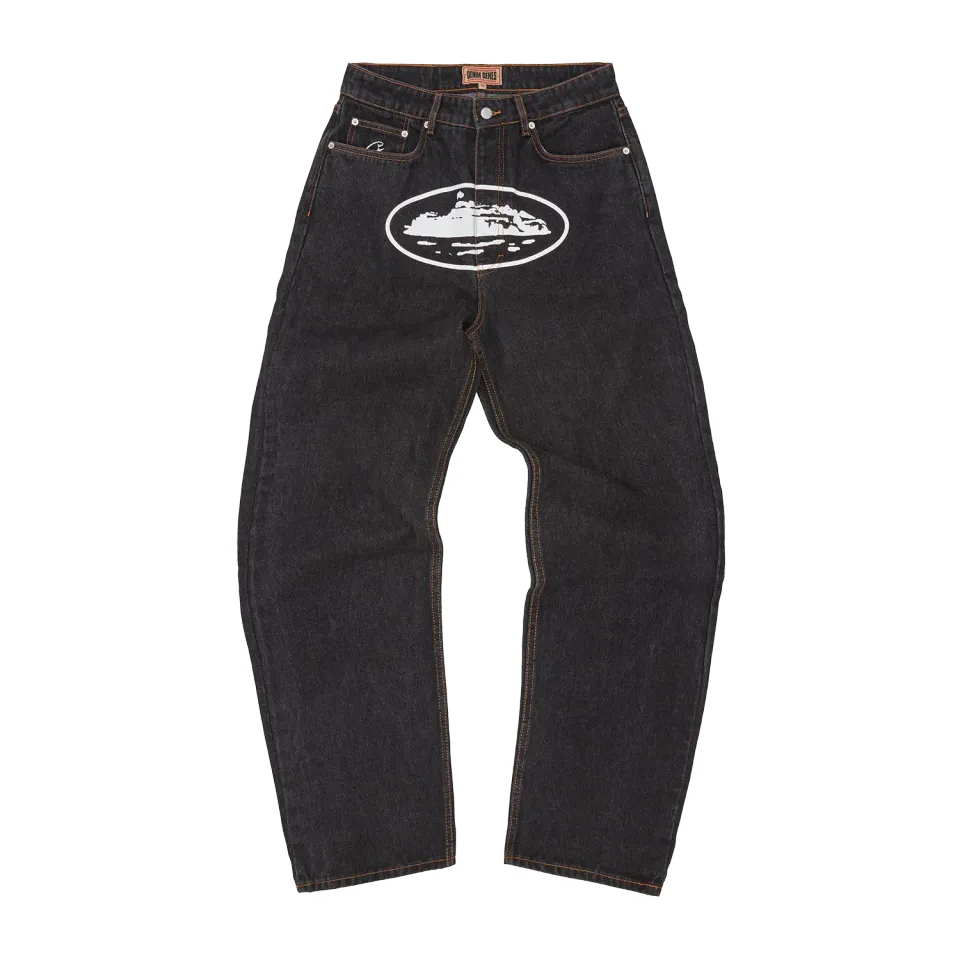 Corteiz Island Baggy Jeans Washed Black gerader Schnitt