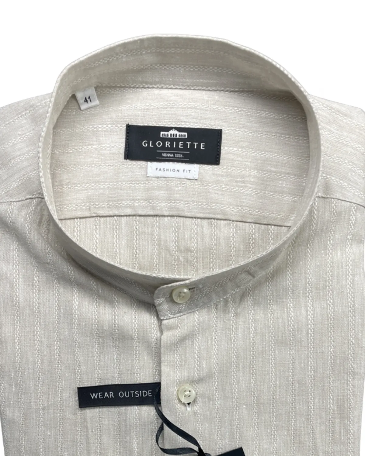 Gloriette Leinenhemd Stehkragen Beige Struktur