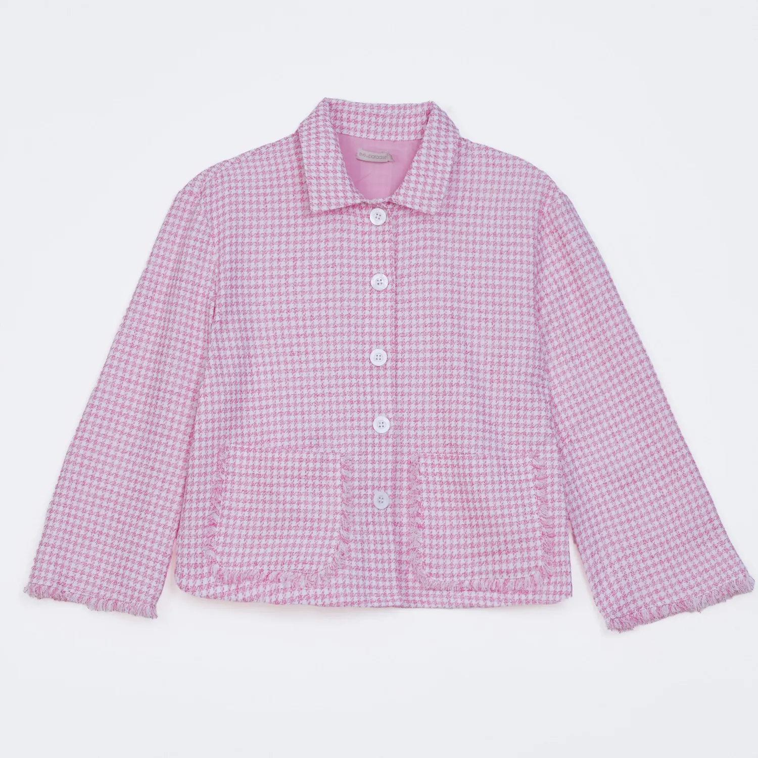 Senatex Kurzjacke Baumwoll-Hanf Knopfleiste Jacke Pink Houndstooth