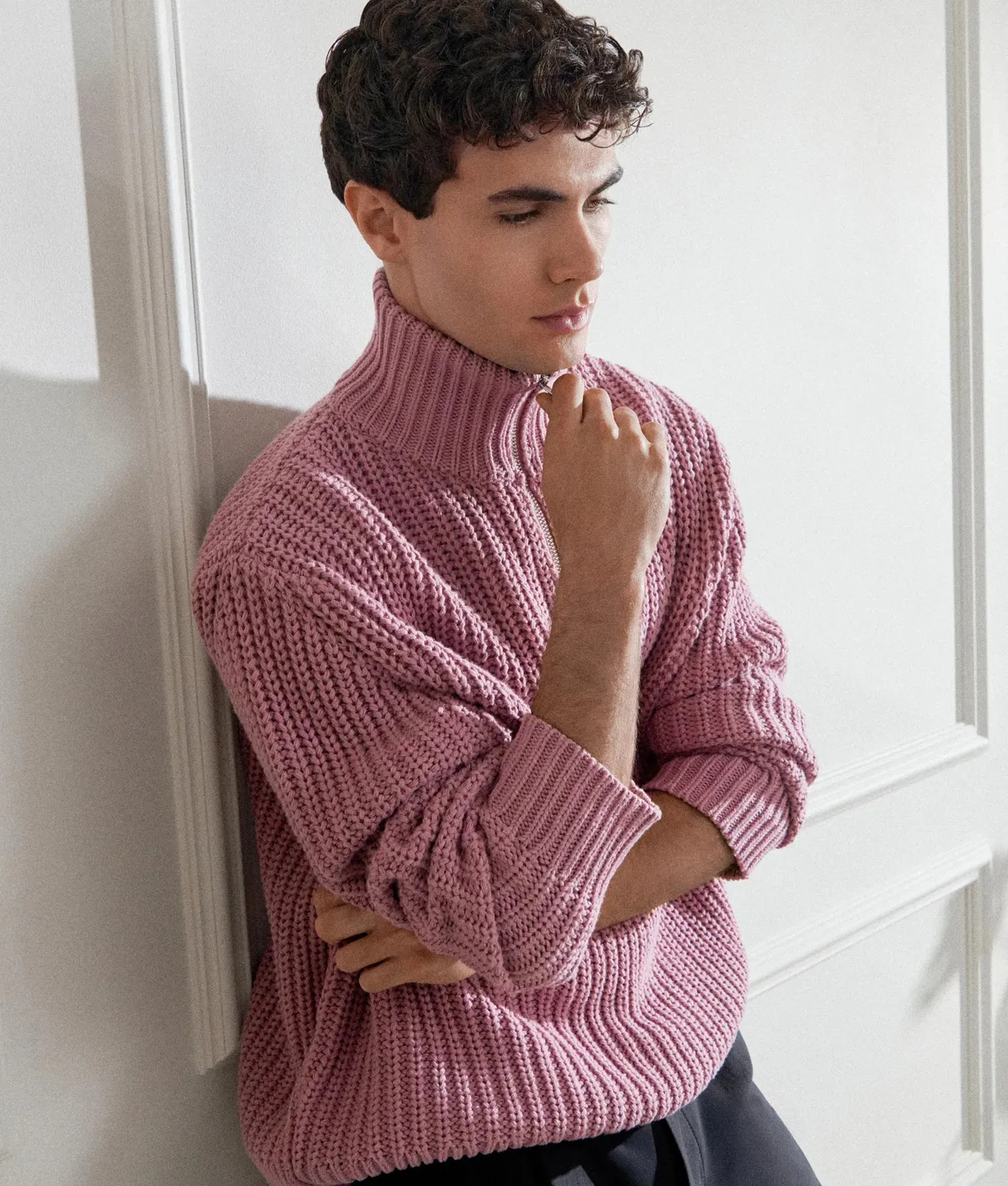 Karl Lagerfeld Half-Zip Strickpullover Rippstrick Trichterkragen