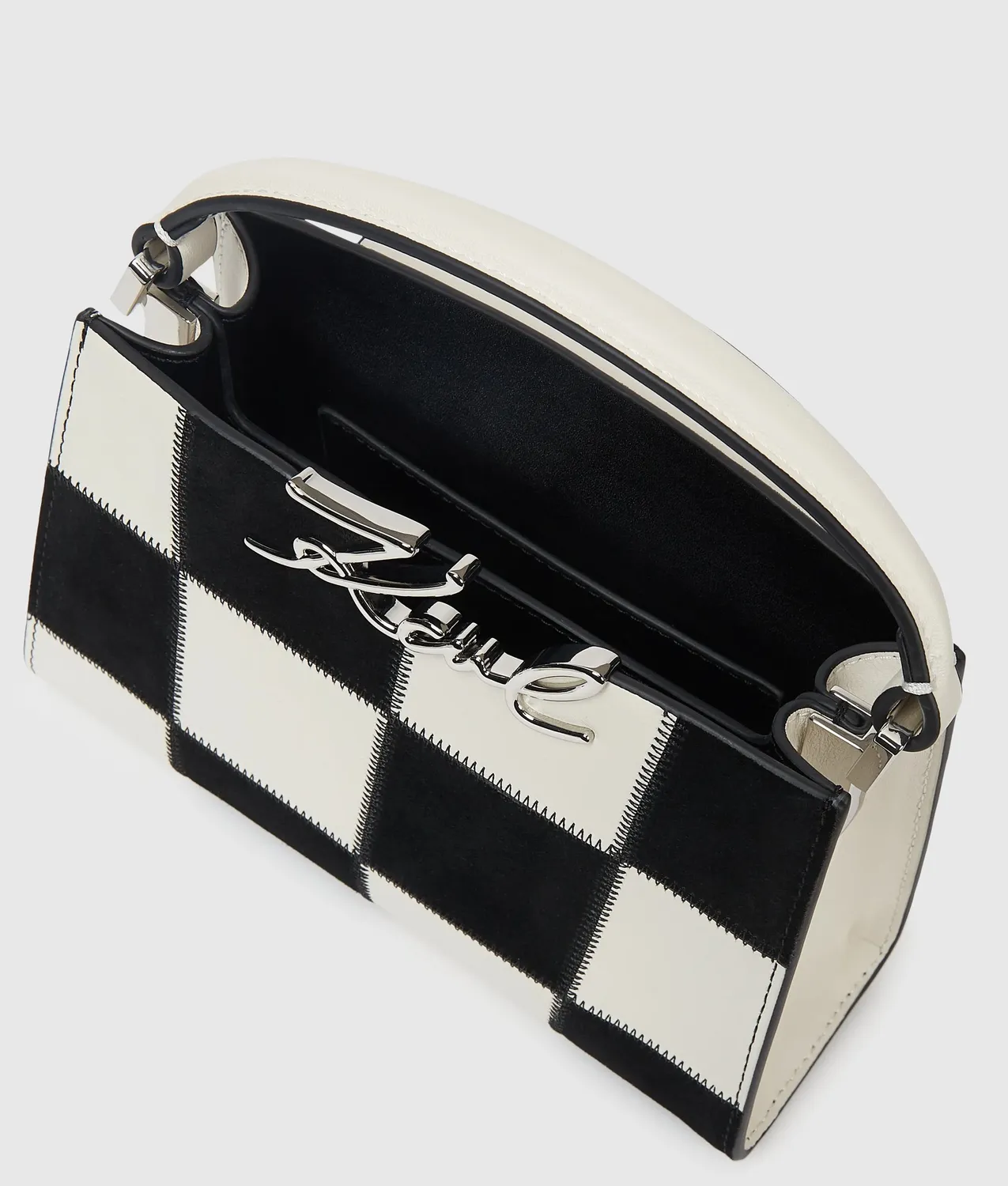 Karl Lagerfeld K/Signature Check Henkeltasche Mini Leder-Suede