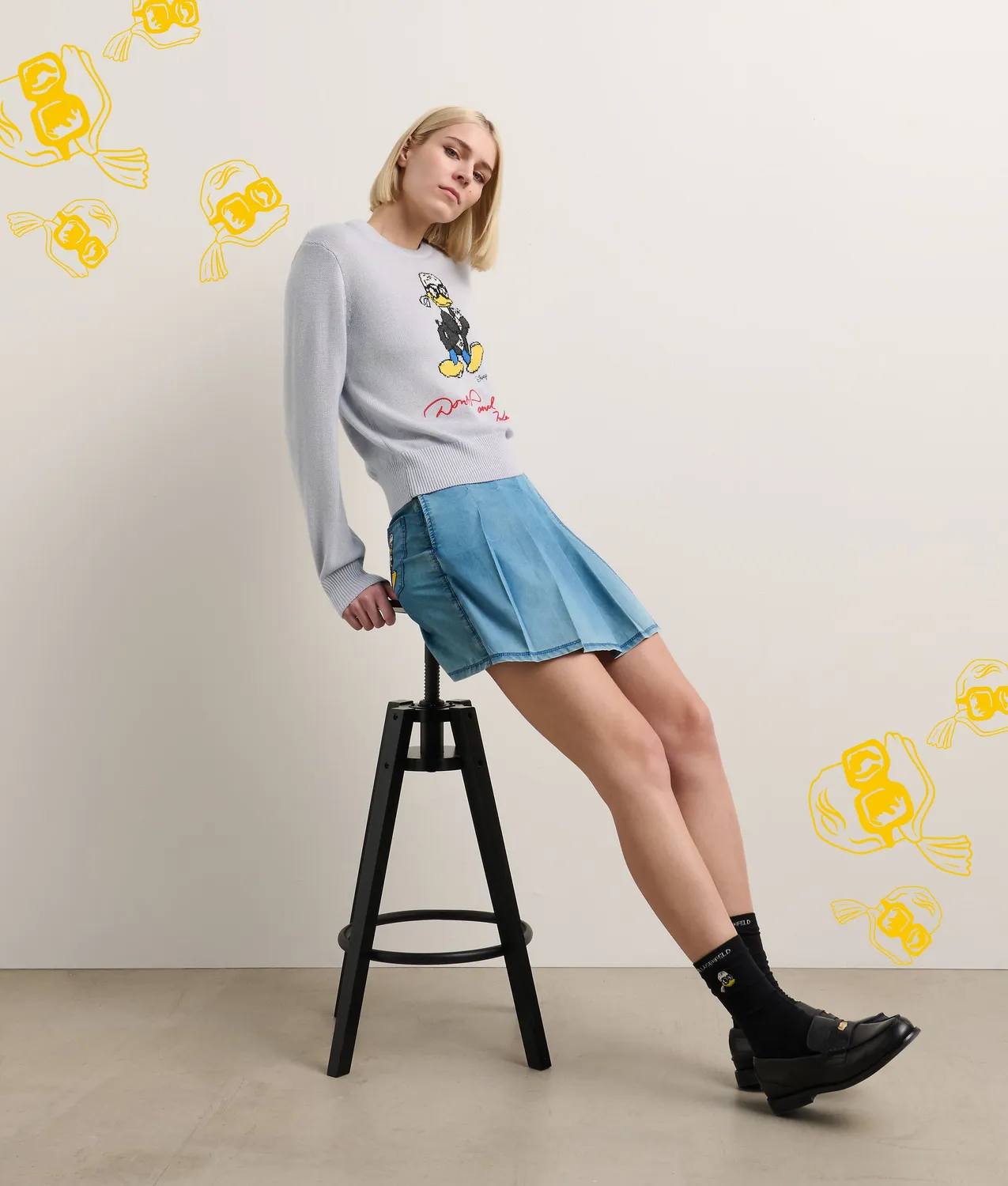 Karl Lagerfeld Disney x KL Sweatshirt gestrickt Donald Duck schwarz
