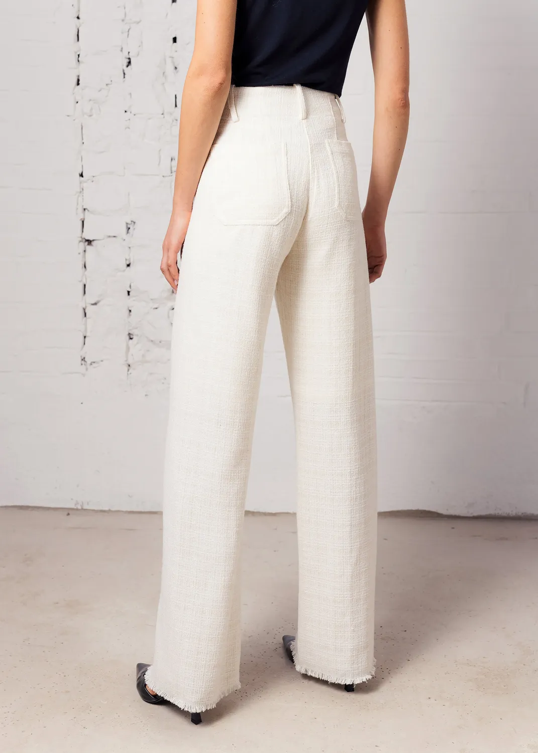 Senatex Boucle-Hose Wolle-Viskose Cream Gerader Schnitt