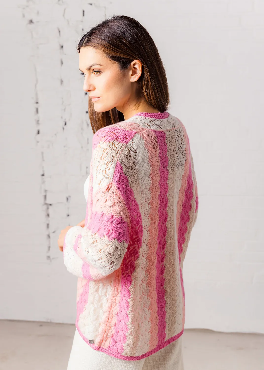 Senatex Ajour-Strickjacke Cardigan Coral Lochstrick Wolle