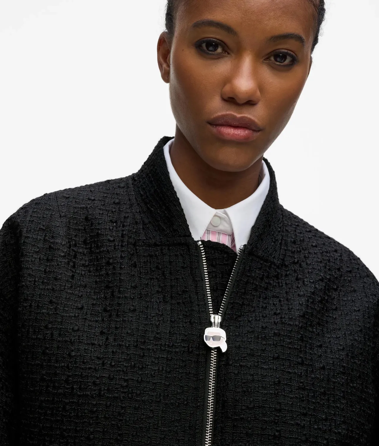Karl Lagerfeld Ikon Bouclé Bomberjacke mit Rippbündchen