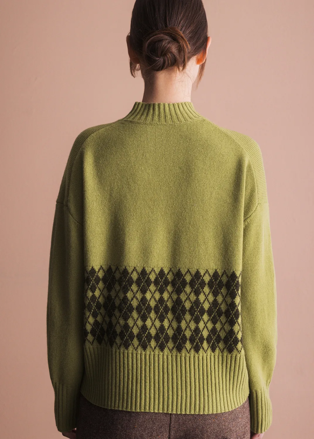 Senatex Pullover Argyle Merinowolle Moss Combo Stehkragen