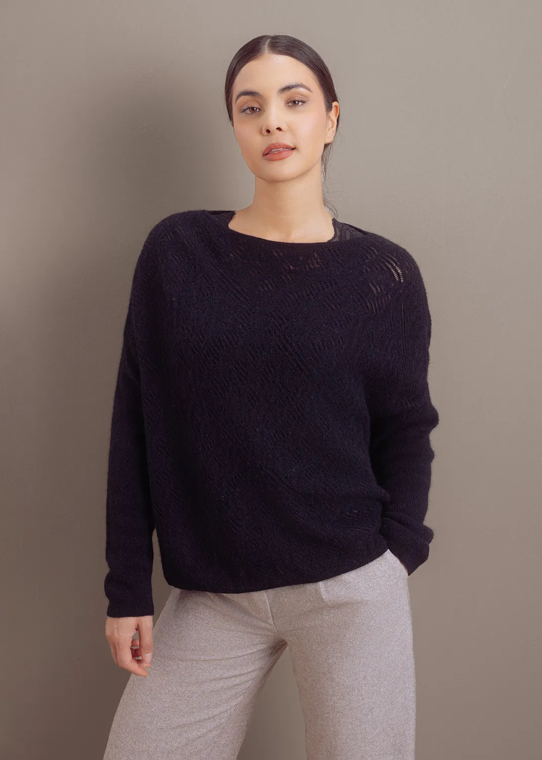 Senatex Pullover Alpaka-Merino Stone strukturiert