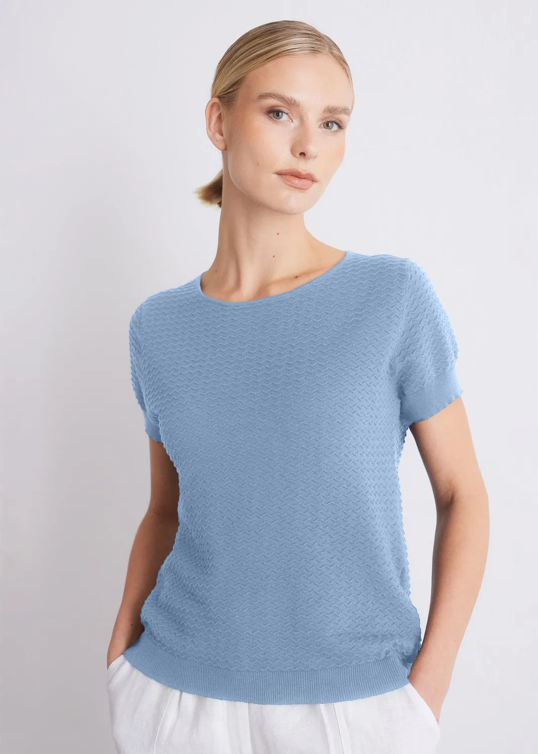Senatex Kurzarm-Stricktop Off-White aus Bio-Baumwolle