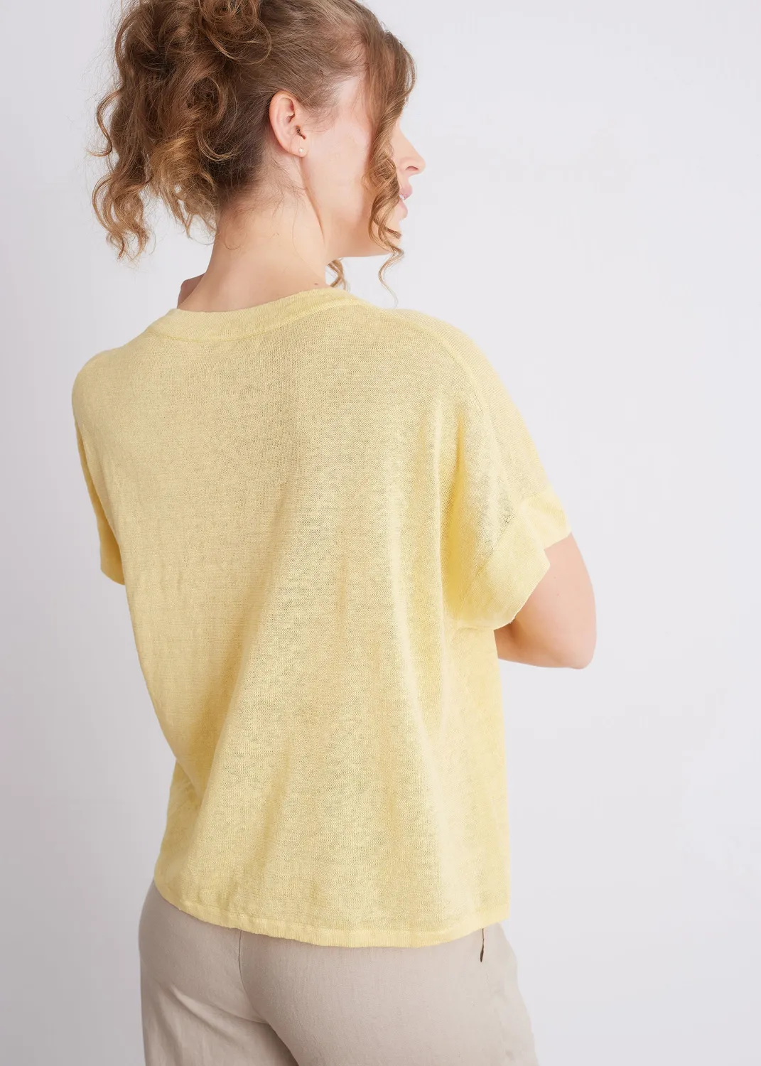 Senatex Leinenshirt mit Schlitz-Ausschnitt Mocca reines Leinen