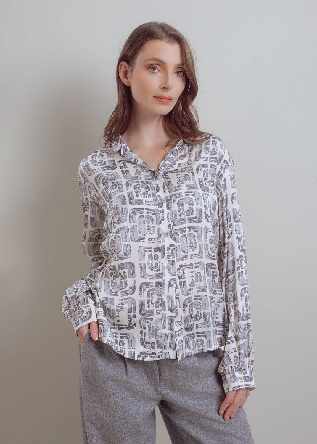 Senatex Hemdbluse Viskose-Mix Print Silver Medallion