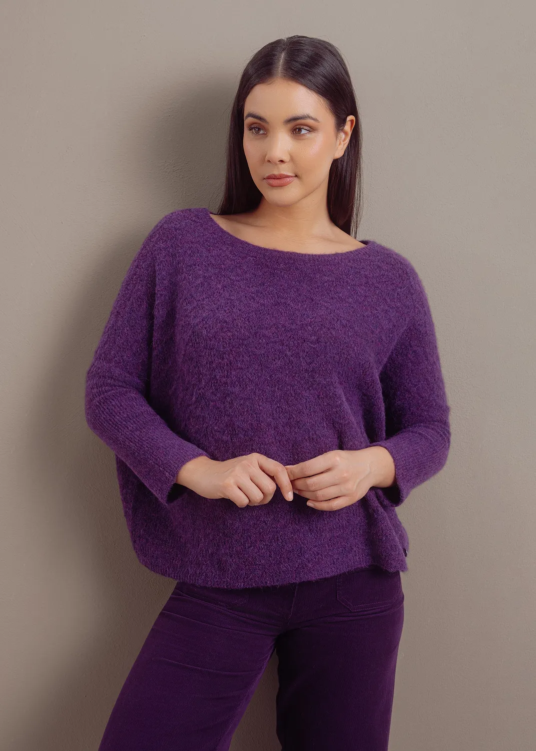 Senatex Pullover Alpaka-Woll-Mix Plum U-Boot-Ausschnitt