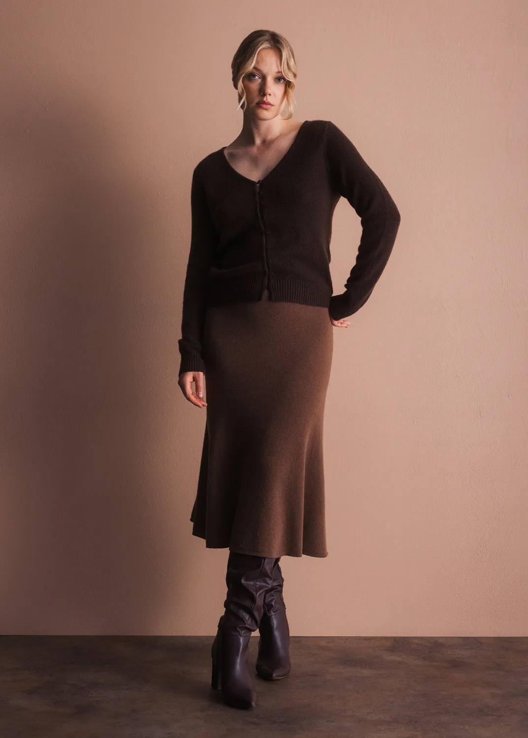 Senatex Strickjacke Wolle-Kaschmir Cardigan Choco