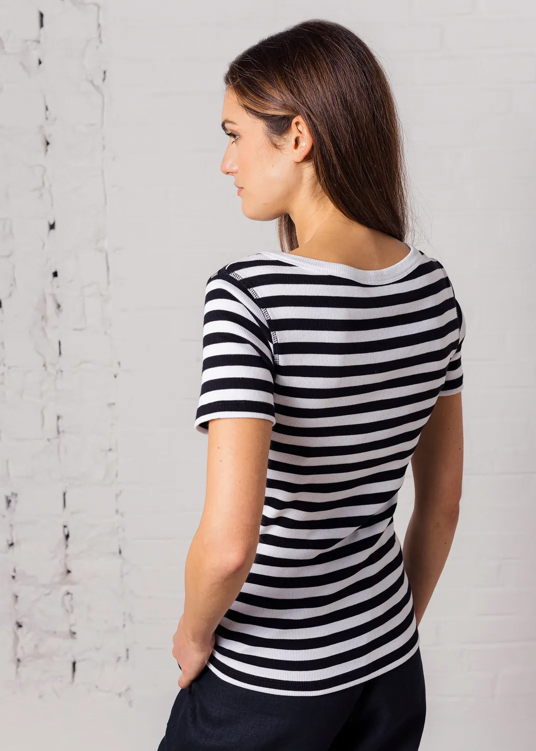Senatex Rib-Shirt Black n White Baumwolle Streifen