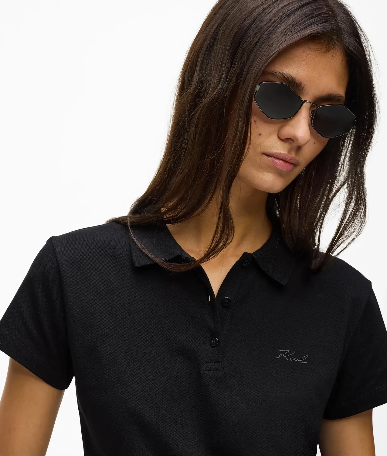Karl Lagerfeld Signature Piqué Polo Damen Bio-Baumwolle gestickt