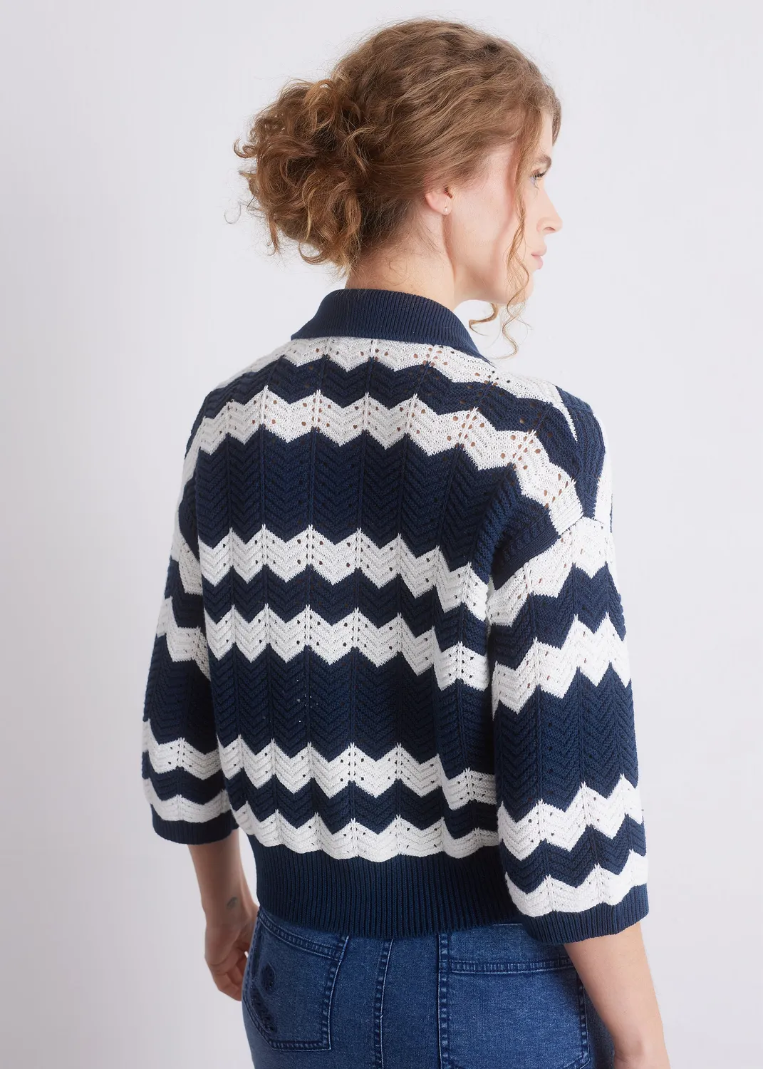 Senatex Strickcardigan Zickzack Indigo Combo Baumwolle