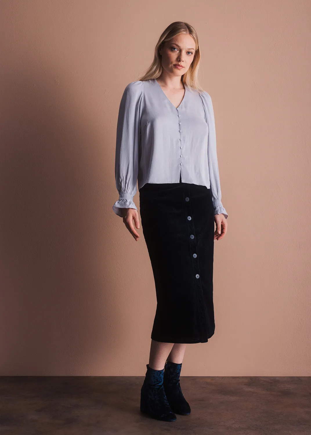 Senatex Bluse Rüschenmanschette Lightgrey fließend