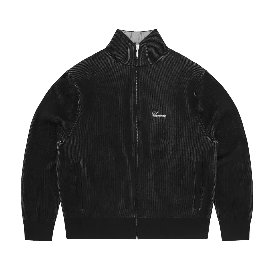 Corteiz 2 Tone Ribbed Knit Zip Up Black Baumwolle