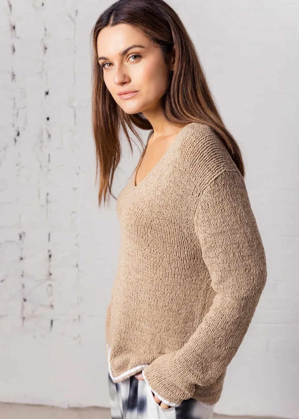 Senatex Pullover V-Ausschnitt Earth Combo grobstrick