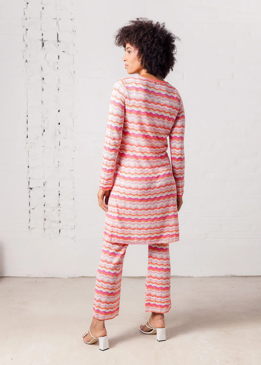 Senatex Strickjacke Zick-Zack-Muster Bio-Baumwolle Coral