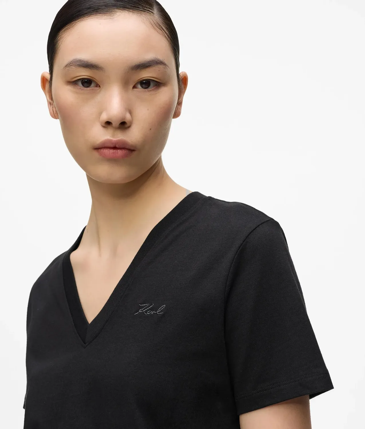 Karl Lagerfeld Signature V-Neck T-Shirt Bio-Baumwolle relaxed