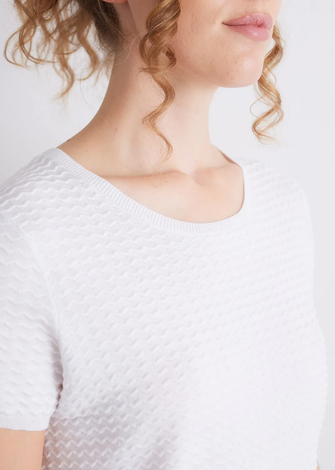 Senatex Kurzarm-Stricktop Off-White aus Bio-Baumwolle