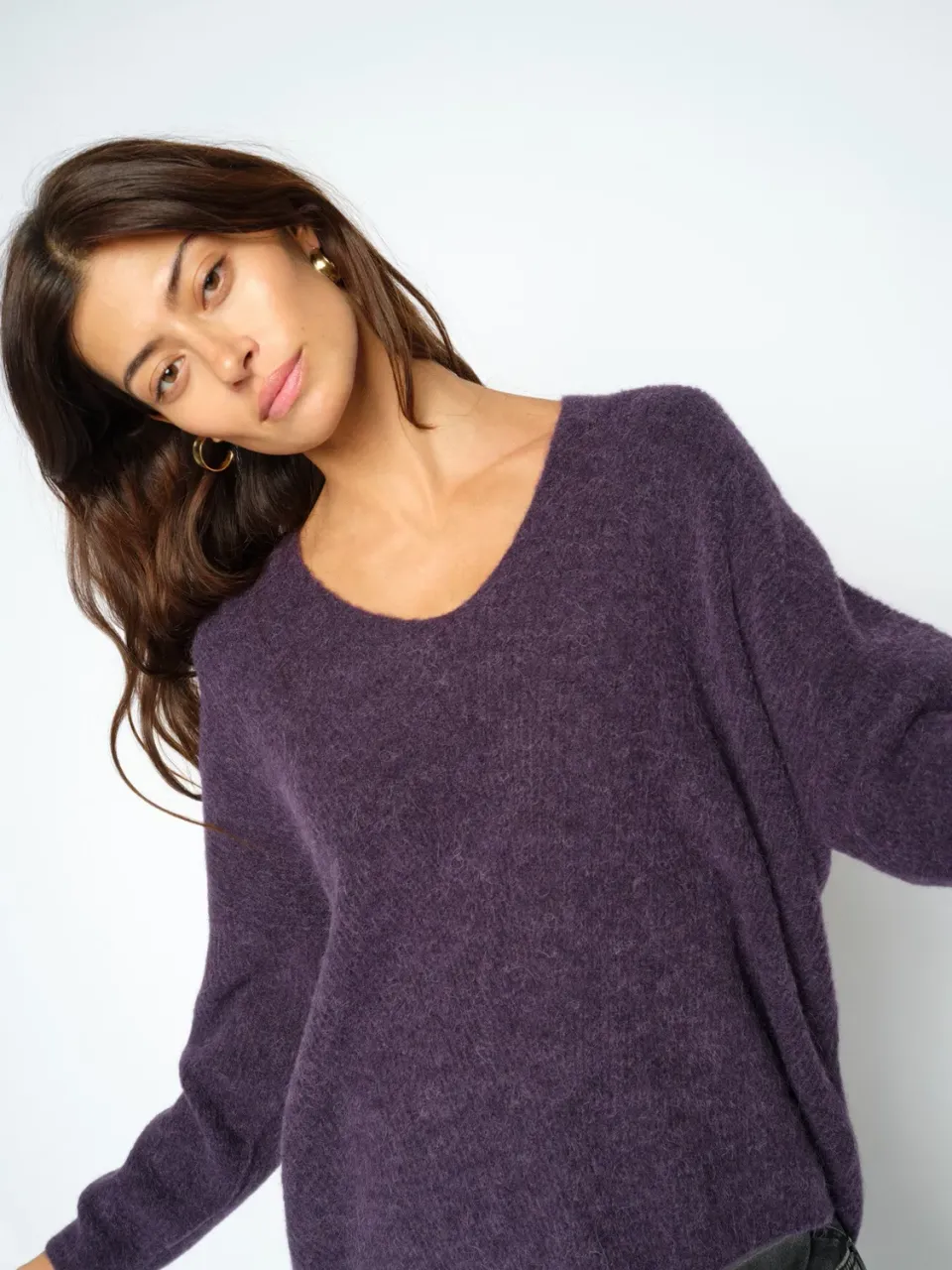 Mos Mosh MMThora V-Neck Strickpullover Sweet Grape Alpaka