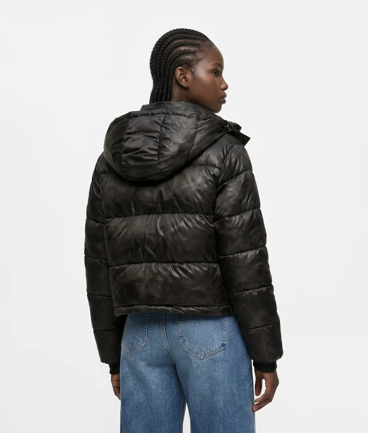Karl Lagerfeld Jeans Cropped Pufferjacke glänzend mit Kapuze