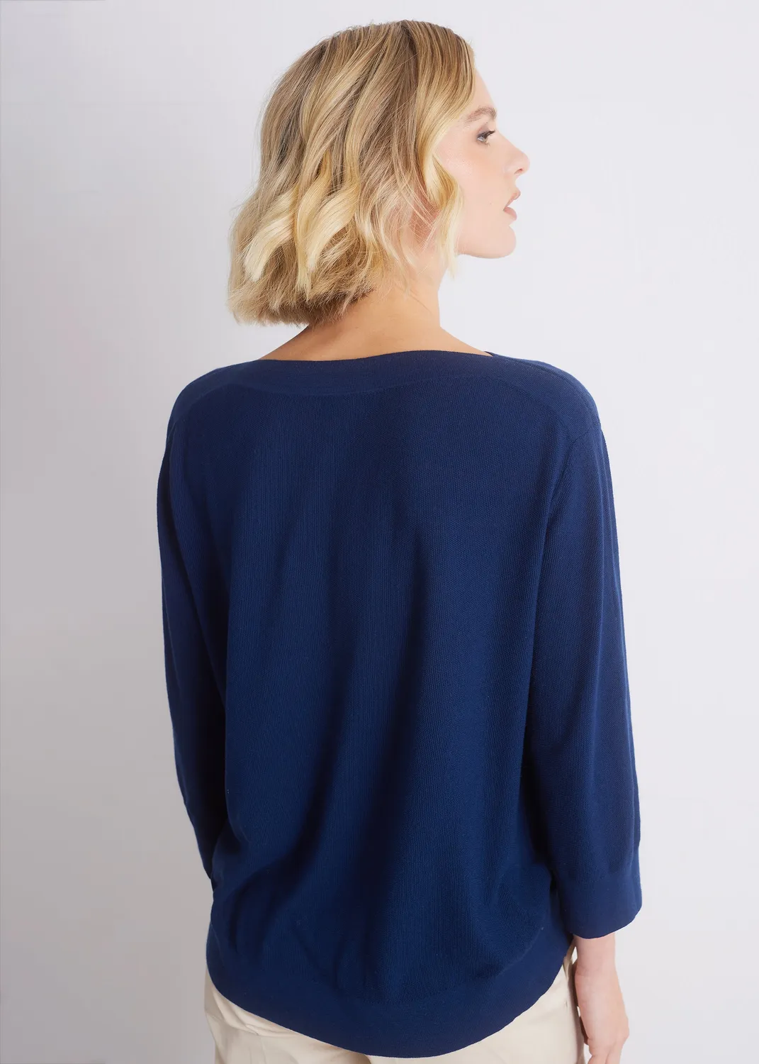 Senatex Pullover Baumwoll-Seide Navy U-Boot-Ausschnitt