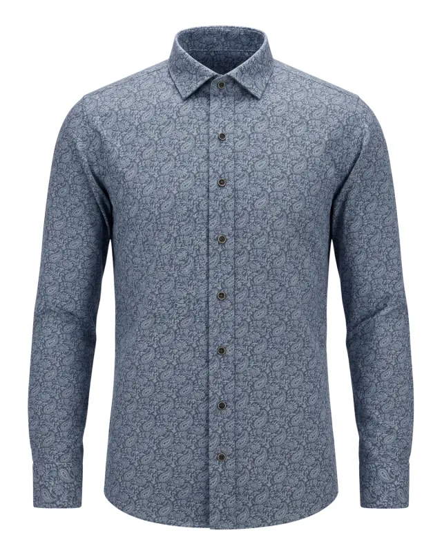 Gloriette Trachtenhemd Paisley Muster Blau Herrenhemd blau gemustert