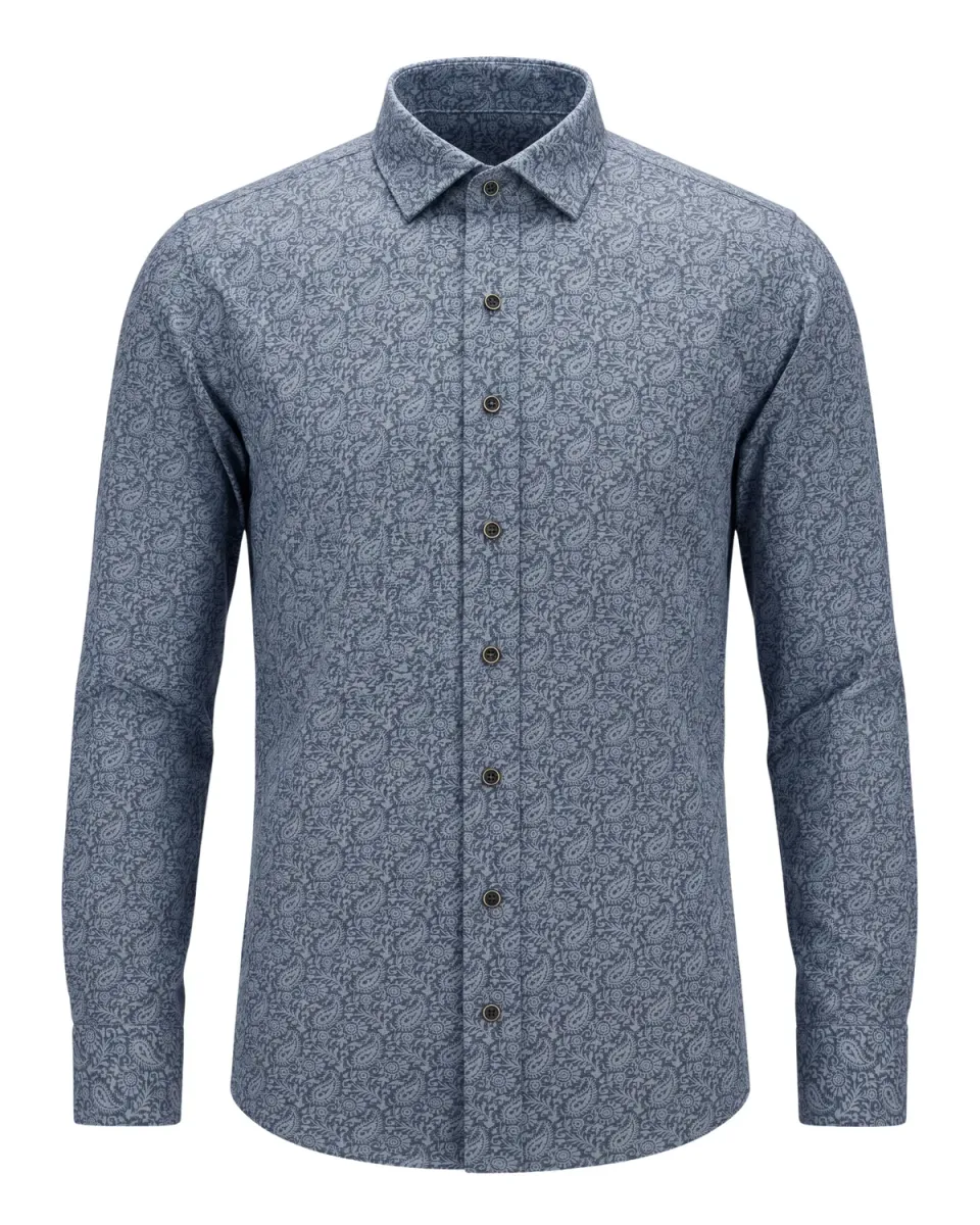 Gloriette Trachtenhemd Paisley Muster Blau Herrenhemd blau gemustert