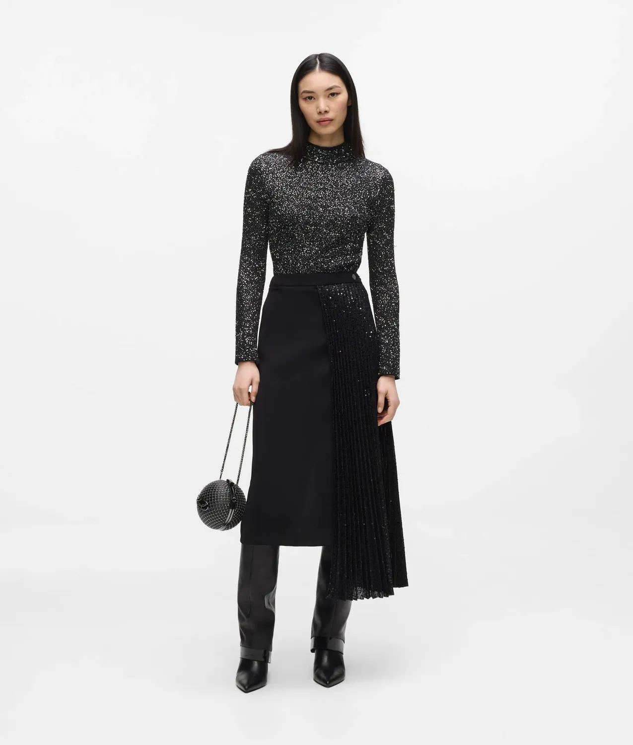 Karl Lagerfeld Asymmetric Sequin Rock Midi High-Waist