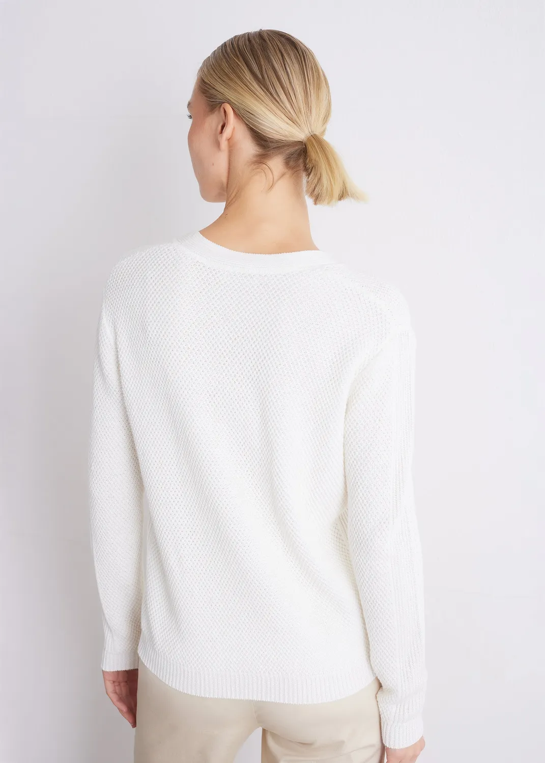 Senatex Baumwollpullover V-Ausschnitt Pullover Cream Bio-GOTS