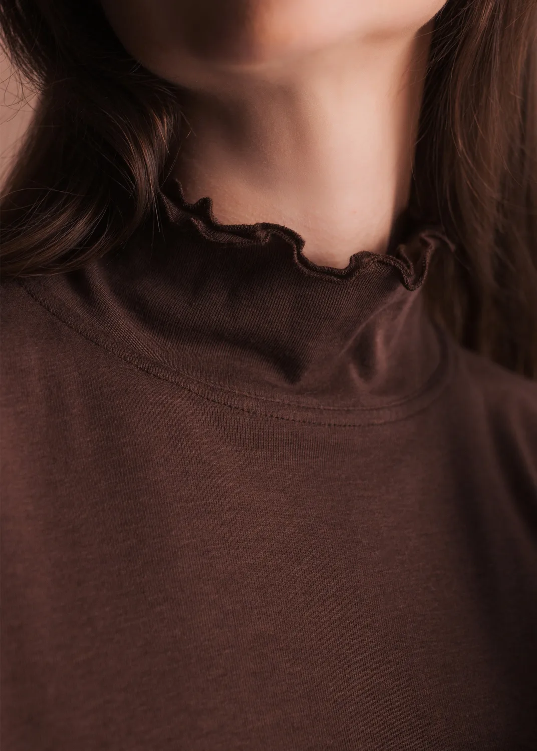 Senatex Shirt mit Rüschenkragen Beige Seiden-Mix
