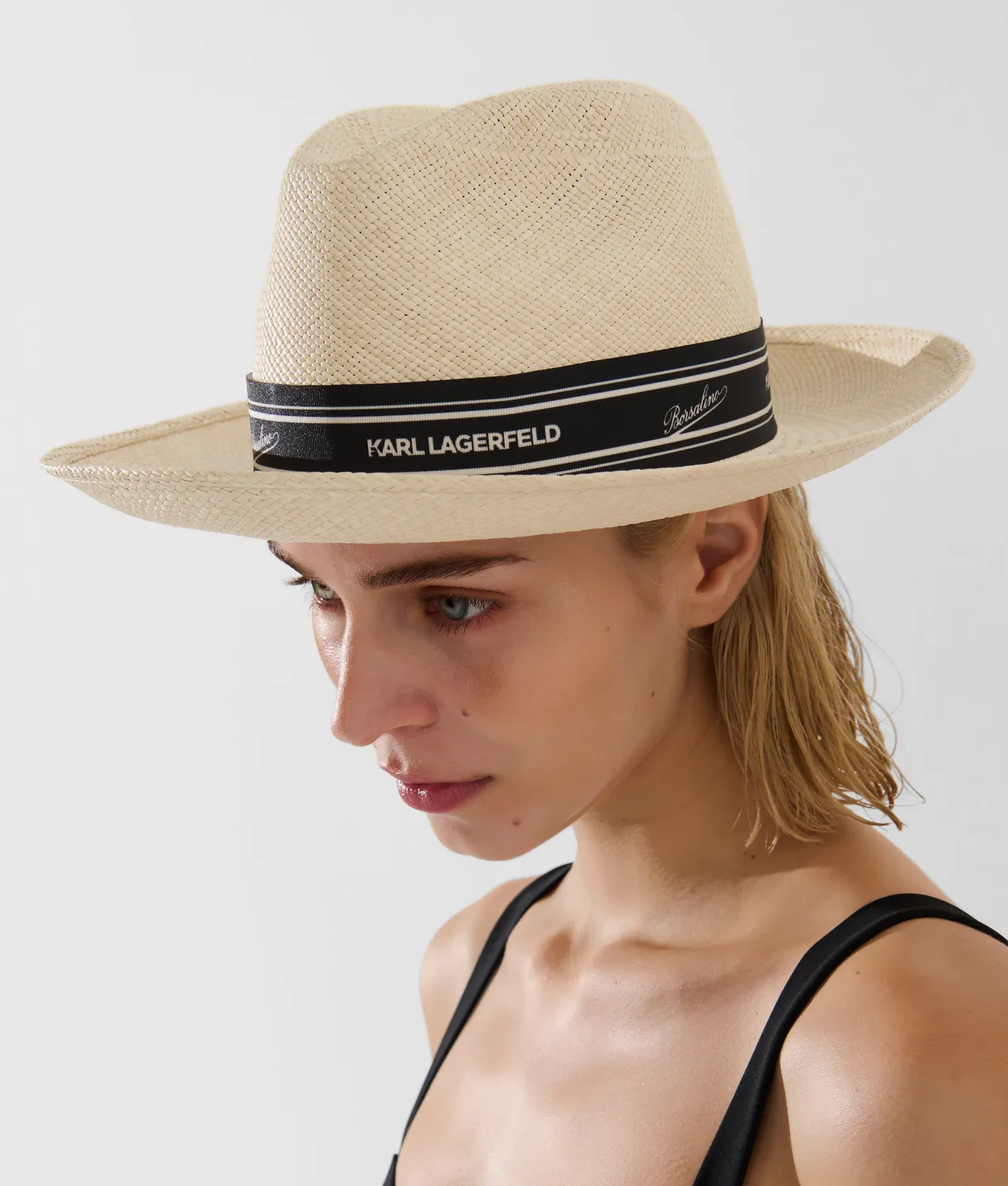 Karl Lagerfeld x Borsalino Panama Strohhut breite Krempe