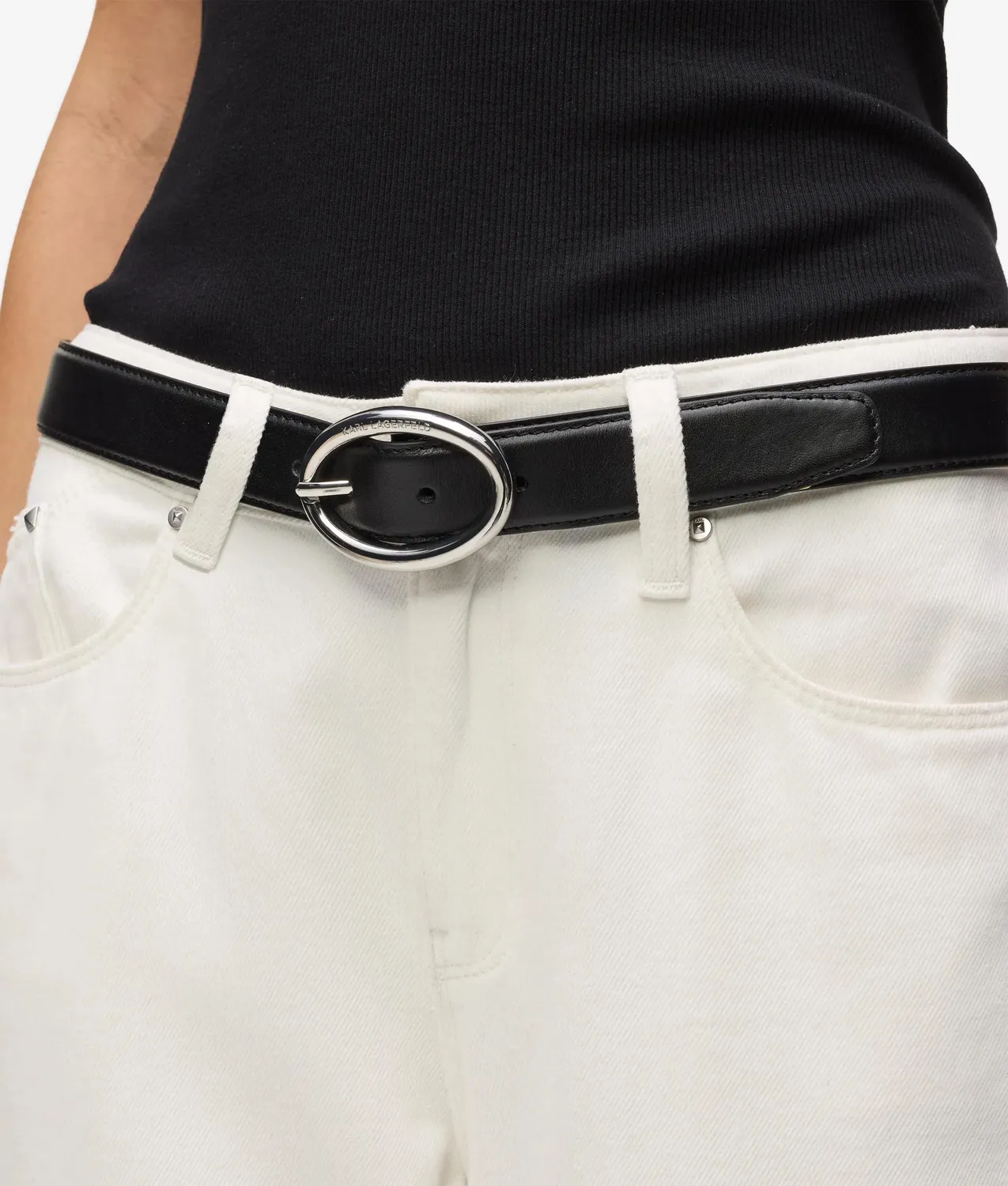 Karl Lagerfeld Oval Buckle Belt Ledergürtel Größe 85