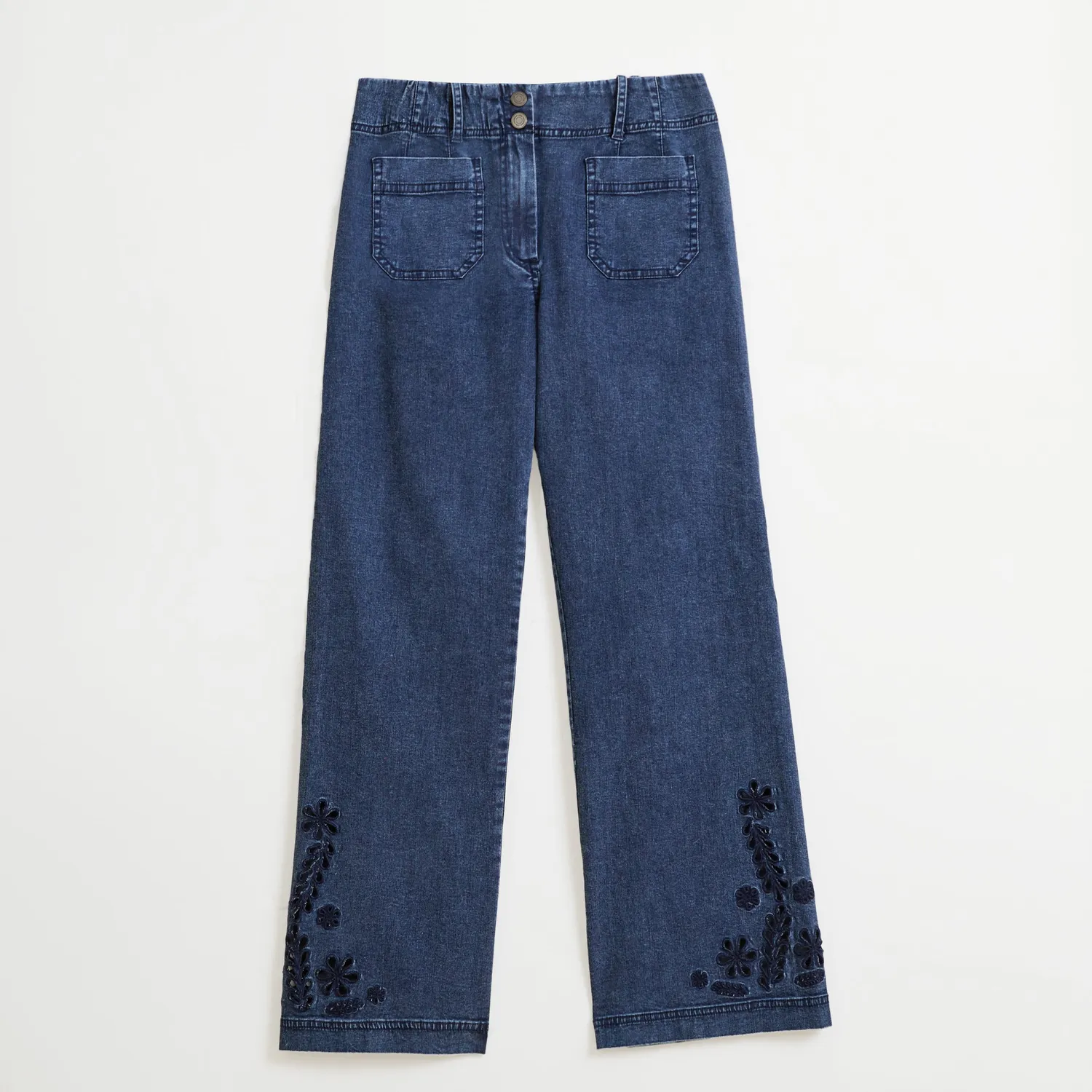 Senatex Culotte-Jeans Stickerei Jeans Denim verkürzt