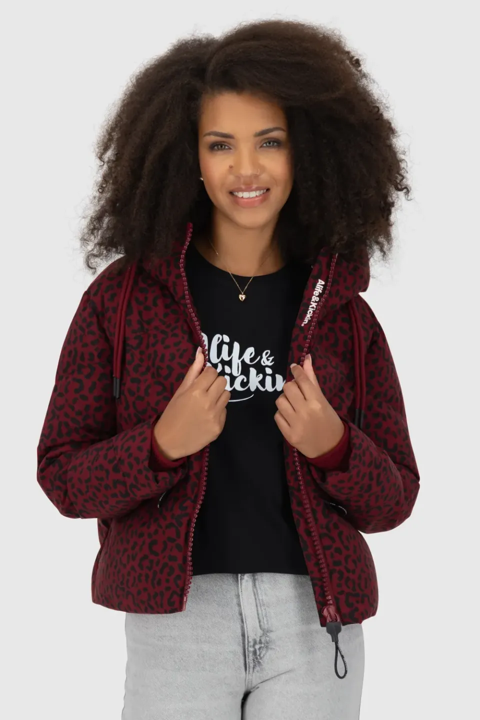 Alife & Kickin MurielAK B Pufferjacke Dunkelrot Animalprint