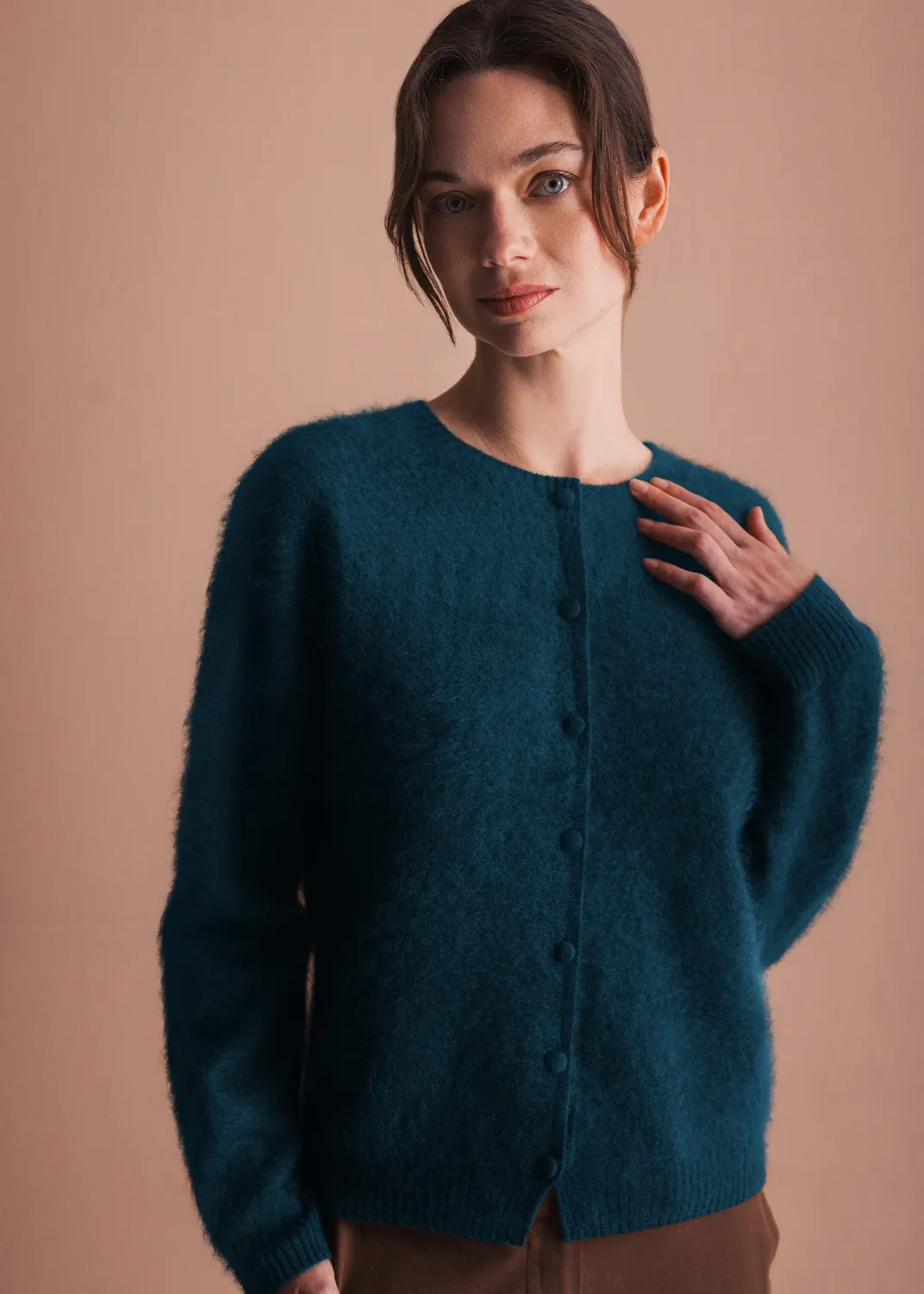 Senatex Cardigan Knopfleiste Strickjacke Cream flauschig