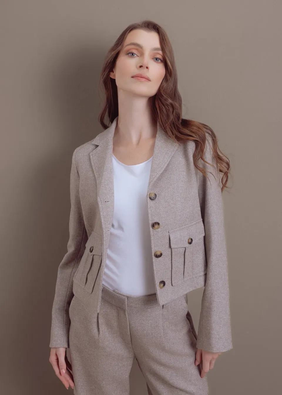 Senatex Kurzer Blazer Stone Woll-Mix